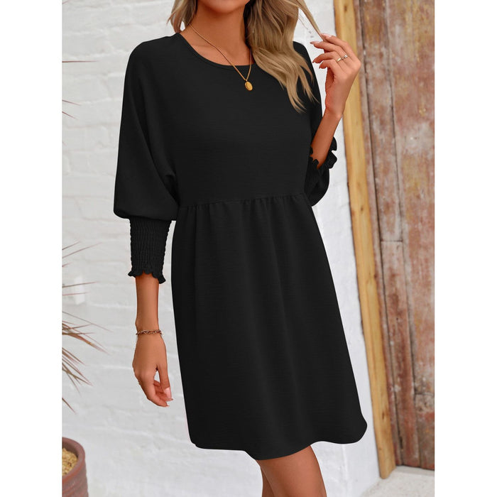 Round Neck Lantern Sleeve Mini Dress