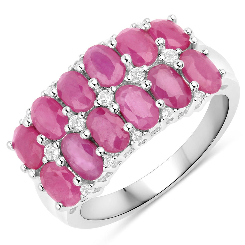 Bids.com 3.40 Carat Genuine Ruby and White Topaz .925 Sterling Silver Ring Rings