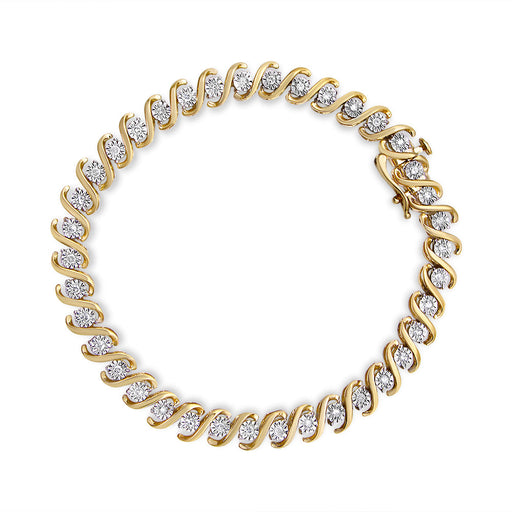 Bids.com 14K Yellow Gold Plated .925 Sterling Silver 1/2 Cttw Round Miracle-Set Diamond S-Curve Tennis Bracelet (I-J Color, I3 Clarity) - 7" Bracelets