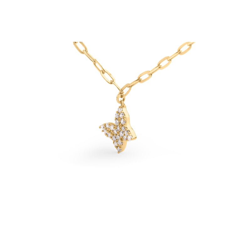 Bids.com 14KT Yellow Gold 1/2 Cttw Diamond Butterfly Station Paperclip Station Necklace (I-J Color, I1-I2 Clarity) - Adjustable 15"-17" Inches Necklaces