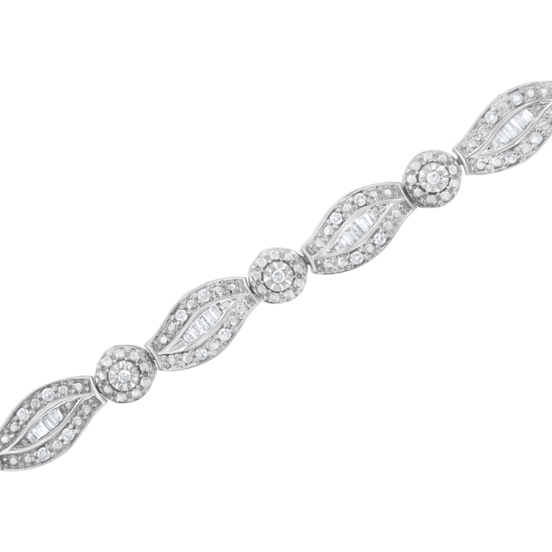 Bids.com .925 Sterling Silver 1 cttw Diamond Double Leaf and Bezel Link Bracelet (I-J Clarity, I2-I3 Color) - Size 7.25" Bracelets