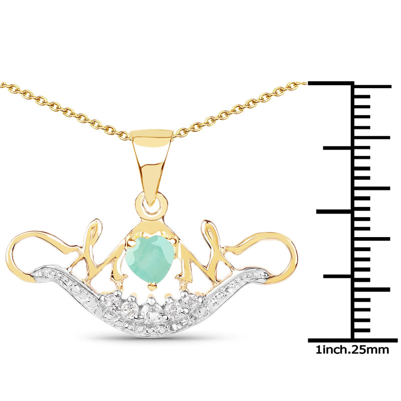 Bids.com 14K Yellow Gold Plated 0.62 Carat Genuine Emerald and White Topaz .925 Sterling Silver Pendant Pendants