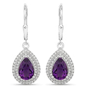 Bids.com 2.77 Carat Genuine Amethyst and White Diamond .925 Sterling Silver Earrings Earrings