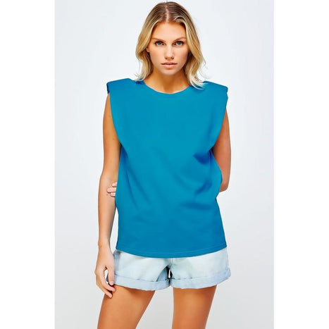 Knit Crew Neck Shoulder Pad Muscle Tee