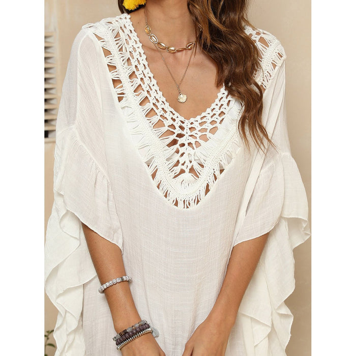 Cutout Ruffled Half Sleeve Cover-Up