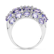 Bids.com 7.29 Carat Genuine Tanzanite and White Topaz .925 Sterling Silver Ring Rings