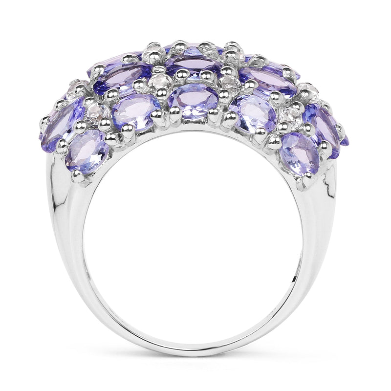 Bids.com 7.29 Carat Genuine Tanzanite and White Topaz .925 Sterling Silver Ring Rings