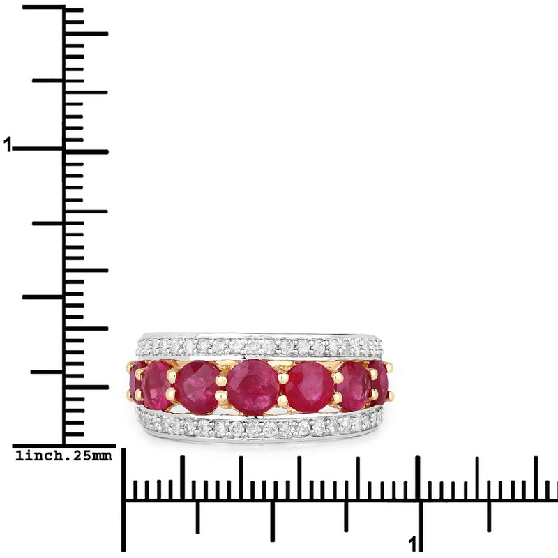 Bids.com 3.24 Carat Genuine Ruby and White Diamond 14K Yellow Gold Ring Rings