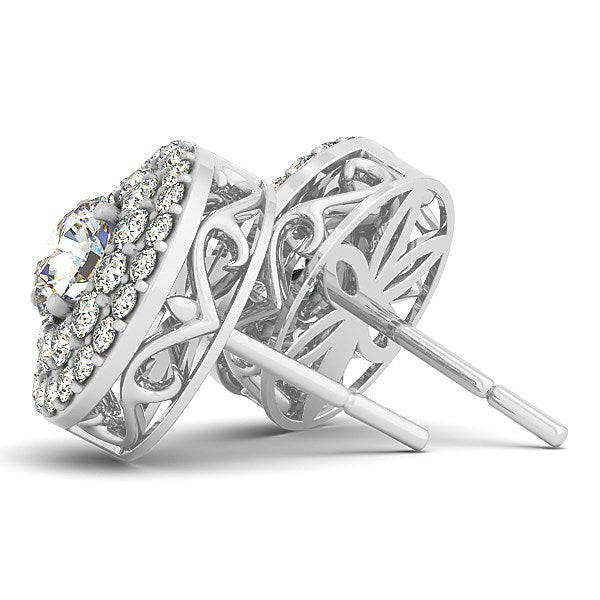 Bids.com 14k White Gold Double Halo Round Diamond Earrings (1 1/4 cttw) Earrings