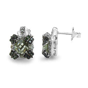 Bids.com 2.91 Carat Genuine Green Amethyst, White Sapphire & Green Diamond .925 Sterling Silver Earrings Earrings