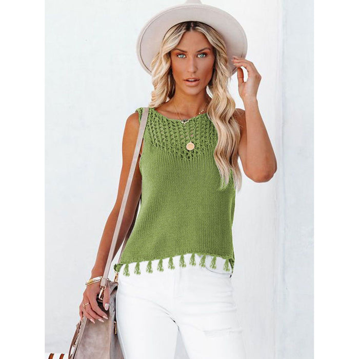 Cutout Tassel Round Neck Tank