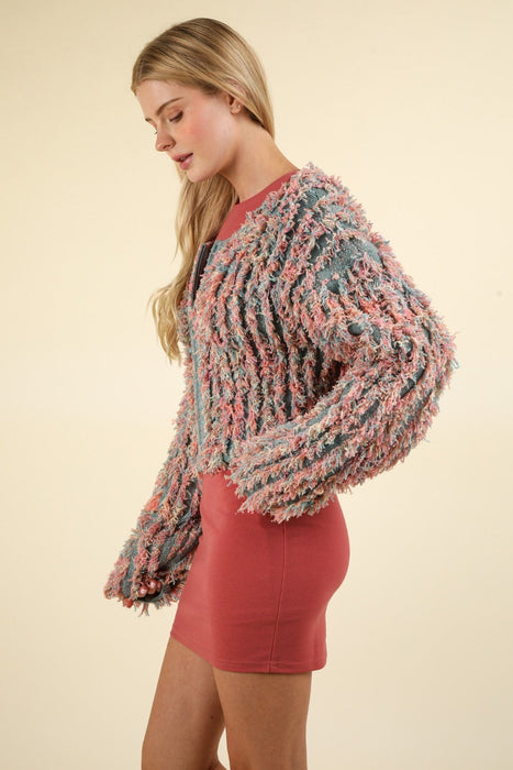 Shaggy Yarn Knit Zip Up Jacket