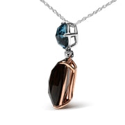 Bids.com 18K Rose and White Gold Diamond Accent and London Blue Topaz and Cushion Cut Smoky Quartz Gemstone Dangle Drop 18" Pendant Necklace (G-H Color, SI1-SI2 Clarity) Necklaces
