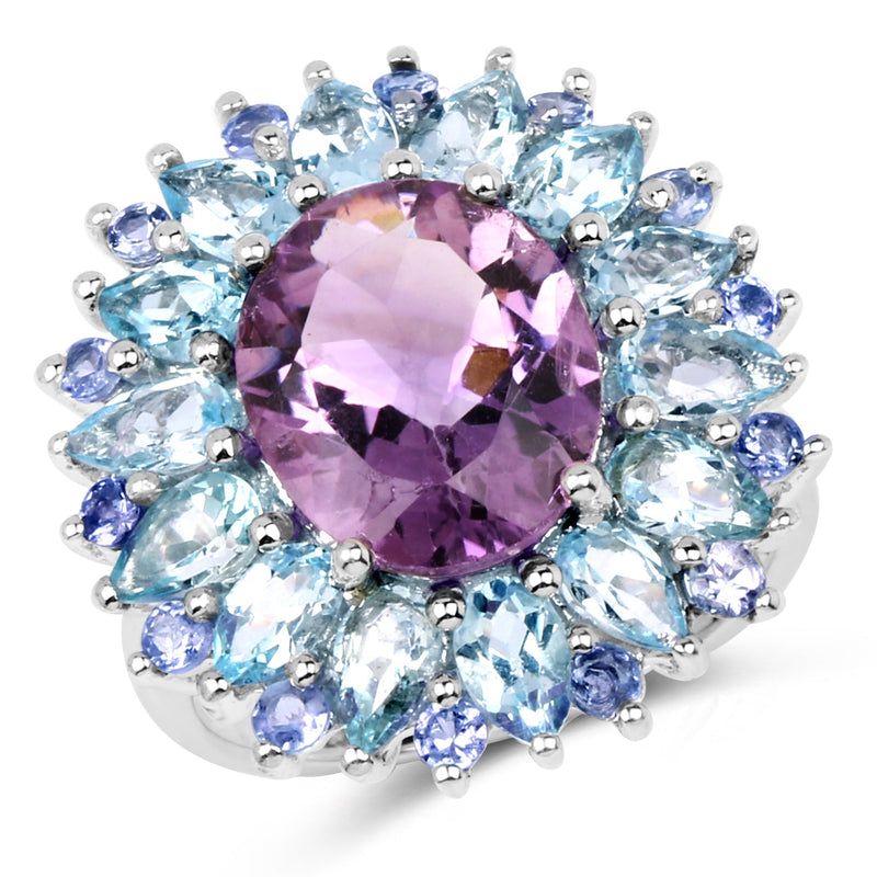 Bids.com "7.79 Carat Genuine Amethyst, Blue Topaz and Tanzanite .925 Sterling Silver Ring Rings