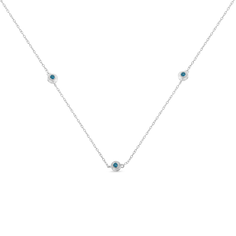 Bids.com Sterling Silver Treated Blue Color Diamond Station Necklace (1/2 cttw, Blue Color, I2-I3 Clarity) Necklaces
