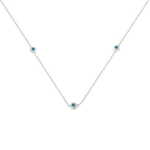 Bids.com Sterling Silver Treated Blue Color Diamond Station Necklace (1/2 cttw, Blue Color, I2-I3 Clarity) Necklaces