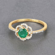 Bids.com 0.55 Carat Genuine Zambian Emerald and White Diamond 14K Yellow Gold Ring Rings