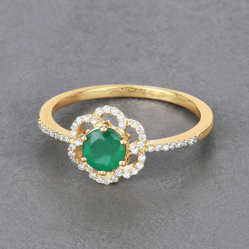 Bids.com 0.55 Carat Genuine Zambian Emerald and White Diamond 14K Yellow Gold Ring Rings