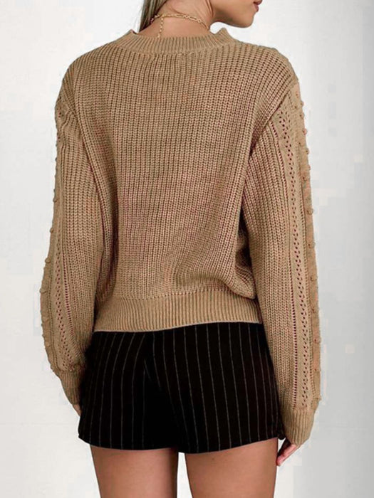 Openwork Round Neck Long Sleeve Sweater