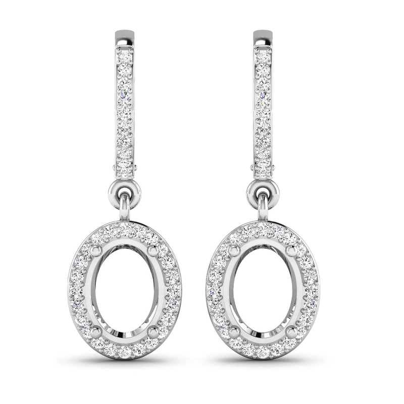 Bids.com 0.32 Carat Genuine White Diamond 14K White Gold Semi Mount Earrings - holds 8x6mm Oval Gemstones Earrings