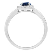 Bids.com 10K White Gold 1/5 Cttw Round Diamond and Prong Set 7MM Created Blue Sapphire Halo Cocktail Ring (H-I Color, I1-I2 Clarity) - Size 7 Rings