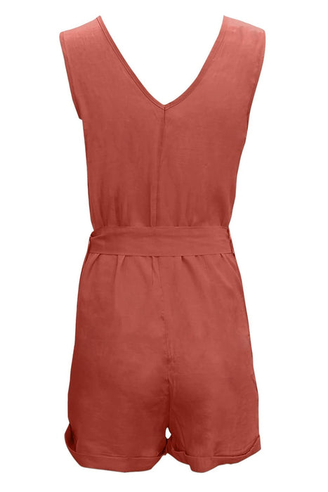 Tied V-Neck Sleeveless Romper with Pockets