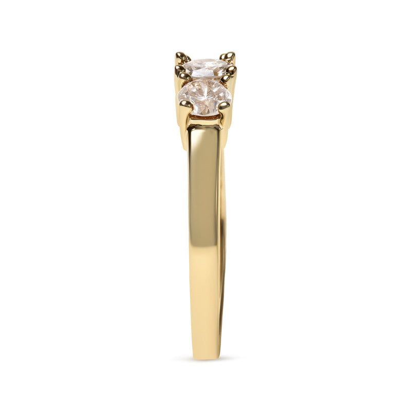Bids.com 10K Yellow Gold 1.00 Cttw Champagne Diamond 3-Stone Band Ring (J-K Color, I1-I2 Clarity)  - Size 7 Rings