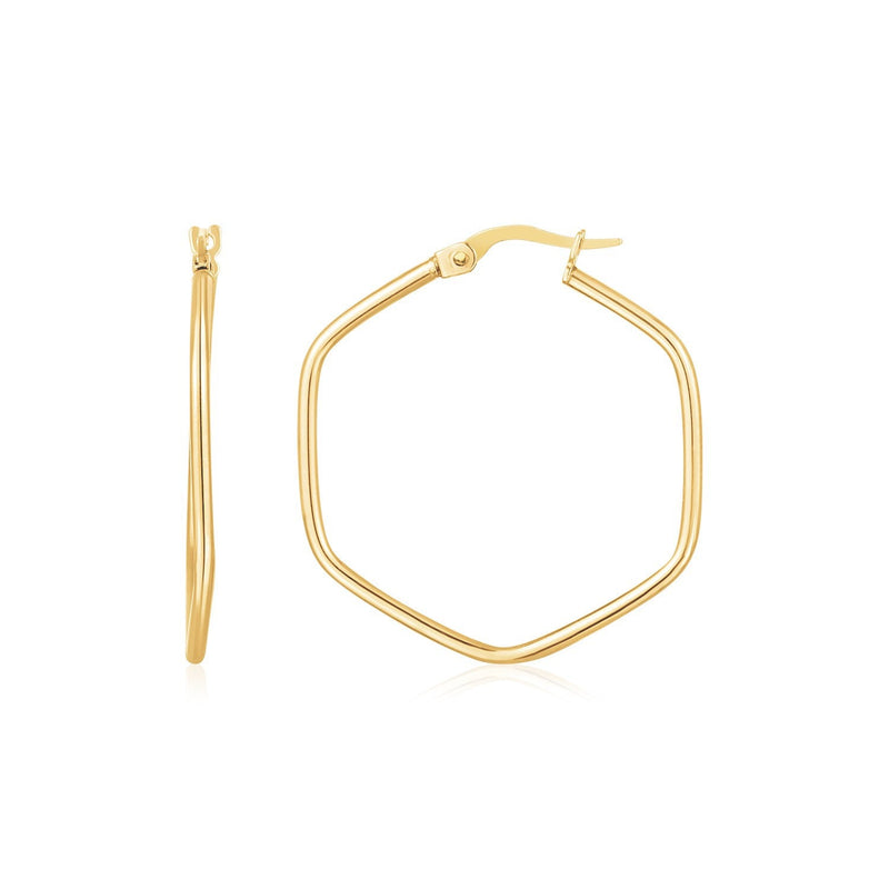 Bids.com 14K Yellow Gold Hexagon Hoop Rounded Edge Earrings Earrings