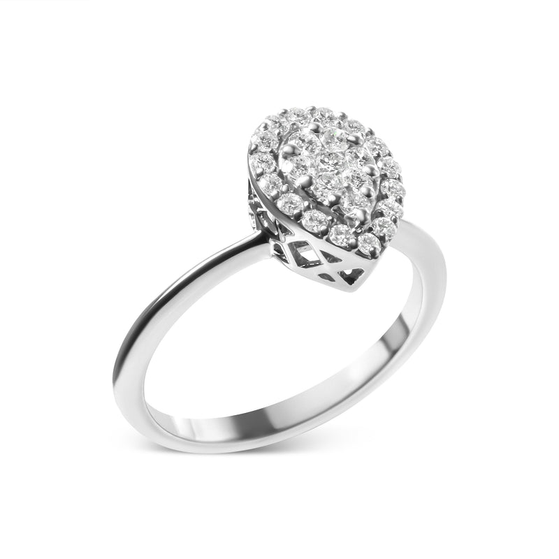 Bids.com 10K White Gold 3/8 Cttw Round-Cut Lab Grown Diamond Cluster Pear Promise Ring (G-H Color, VS2-SI1 Clarity) - Size 7 Rings