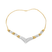 Bids.com 10K Yellow and White Gold 1.0 Cttw Round and Princess cut Diamond "V" Shape Statement Necklace (I-J Color, I1-I2 Clarity) Necklaces