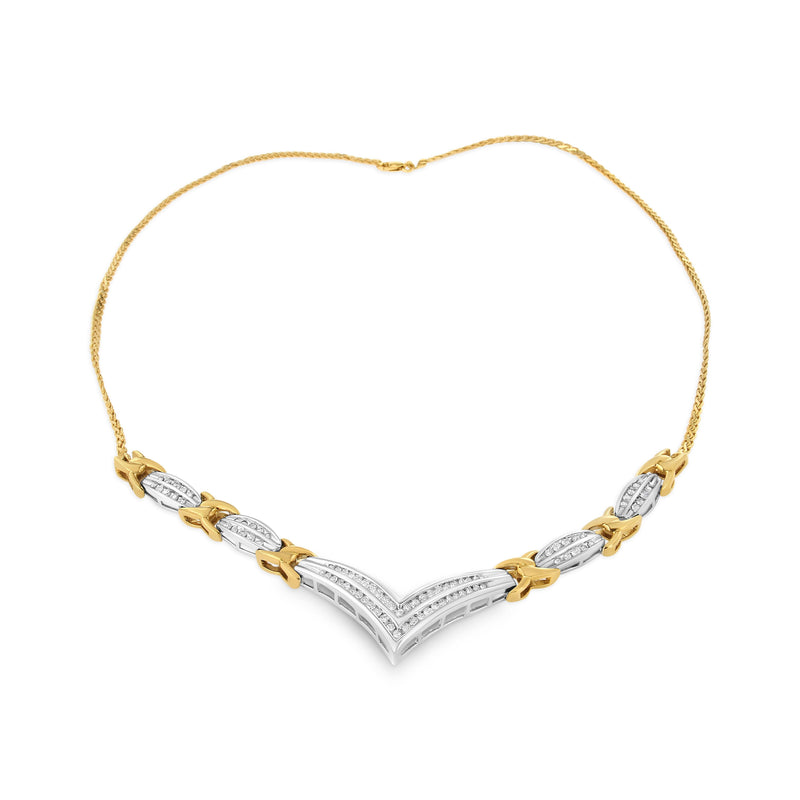 Bids.com 10K Yellow and White Gold 1.0 Cttw Round and Princess cut Diamond "V" Shape Statement Necklace (I-J Color, I1-I2 Clarity) Necklaces