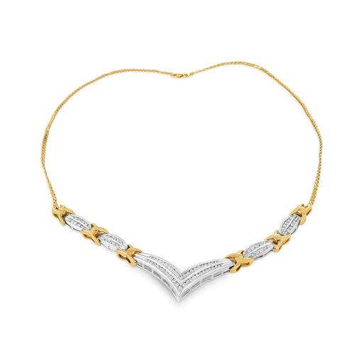 Bids.com 10K Yellow and White Gold 1.0 Cttw Round and Princess cut Diamond "V" Shape Statement Necklace (I-J Color, I1-I2 Clarity) Necklaces