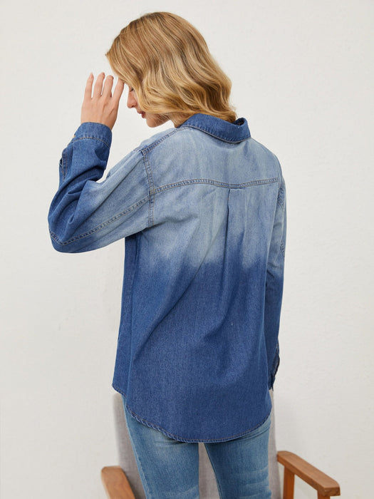 Pocketed Button Up Dropped Shoulder Denim Jacket