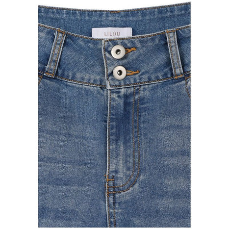 Lilou High Waisted Medium Blue Wash Rolled Denim Short