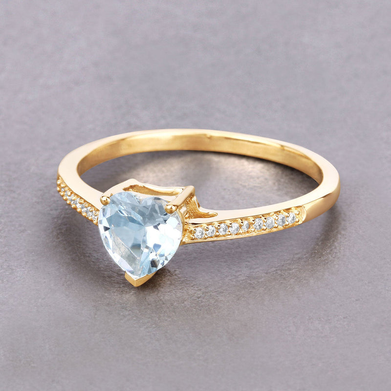 Bids.com 0.65 Carat Genuine Aquamarine and White Diamond 14K Yellow Gold Ring Rings