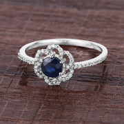 Bids.com 0.78 Carat Genuine Blue Sapphire and White Diamond 14K White Gold Ring Rings