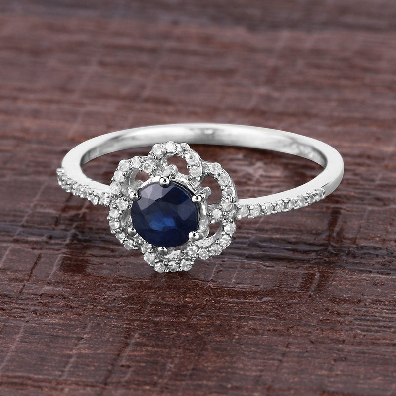 Bids.com 0.78 Carat Genuine Blue Sapphire and White Diamond 14K White Gold Ring Rings