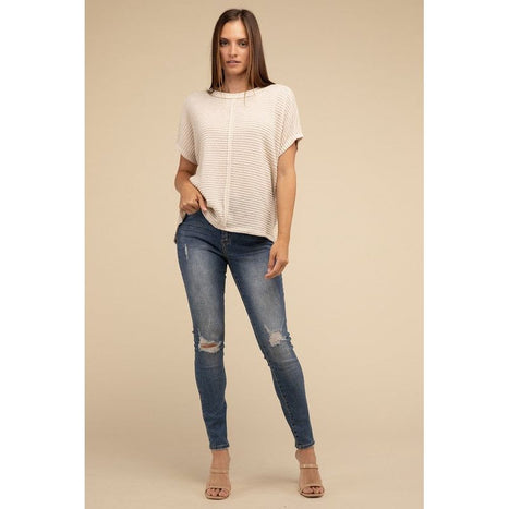 Dolman Short Sleeve Jacquard Sweater