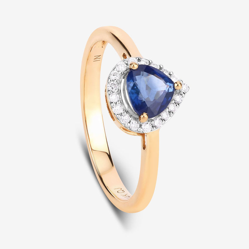 Bids.com 0.73 Carat Genuine Blue Sapphire and White Diamond 14K Yellow Gold Ring Rings