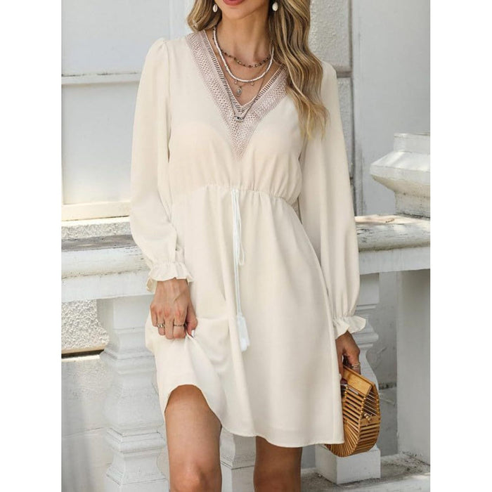 Tassel V-Neck Flounce Sleeve Dress