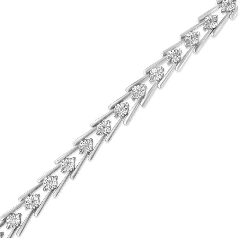 Bids.com .925 Sterling Silver Diamond Miracle-Set Double Swoosh Milgrain Style Tennis Bracelet (1/2 cttw, I-J Color, I3 Clarity) - Size 7.75" Bracelets