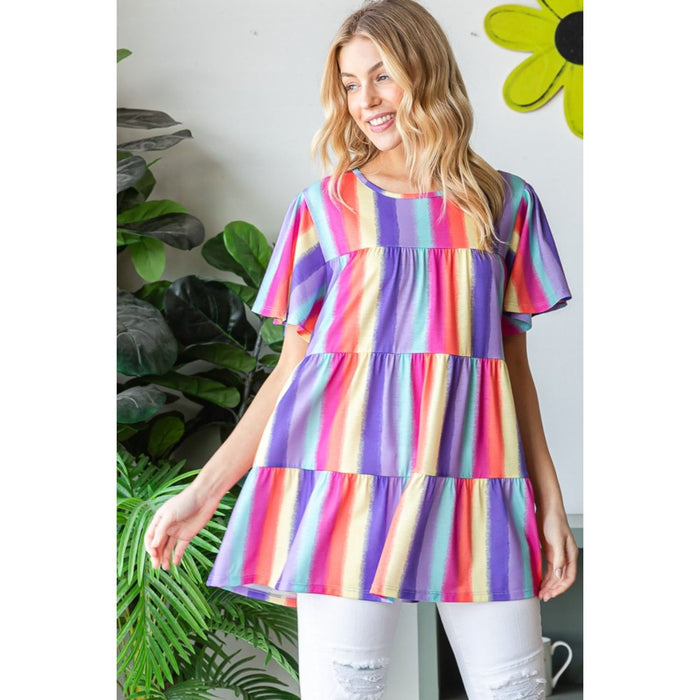 Heimish Short Sleeve Striped Tiered Top