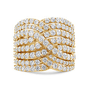 Bids.com 10K Yellow Gold 3.0 Cttw Diamond Eight-Row Bypass Crossover Statement Band Ring (H-I Color, I2-I3 Clarity) - Size 7 Rings
