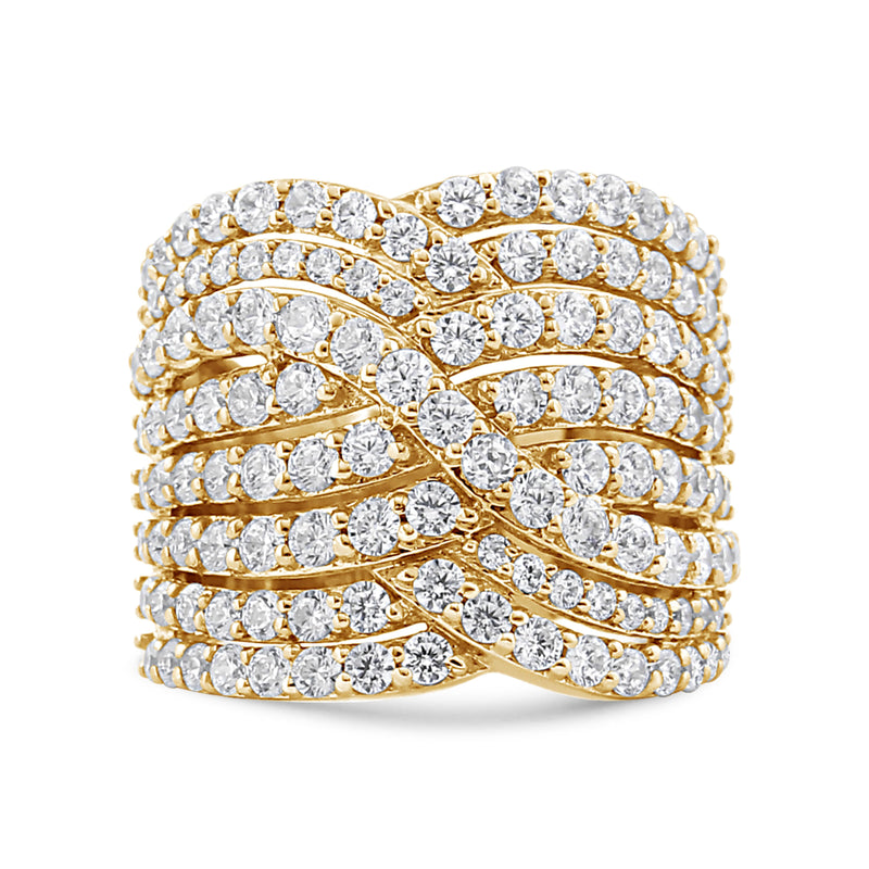 Bids.com 10K Yellow Gold 3.0 Cttw Diamond Eight-Row Bypass Crossover Statement Band Ring (H-I Color, I2-I3 Clarity) - Size 7 Rings