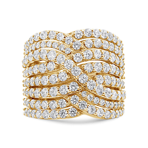 Bids.com 10K Yellow Gold 3.0 Cttw Diamond Eight-Row Bypass Crossover Statement Band Ring (H-I Color, I2-I3 Clarity) - Size 7 Rings