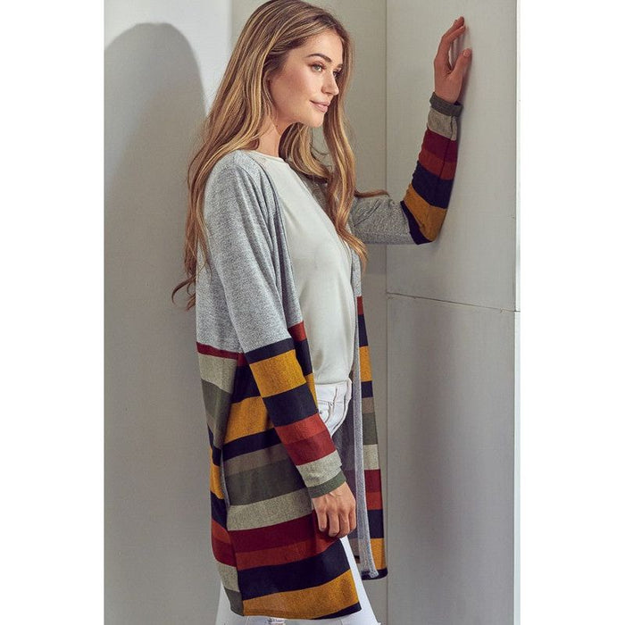 Lus Brushed Stripe Solid Mix Cardigan