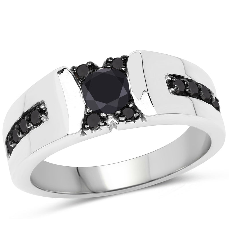 Bids.com 0.83 Carat Genuine Black Diamond .925 Sterling Silver Ring Rings