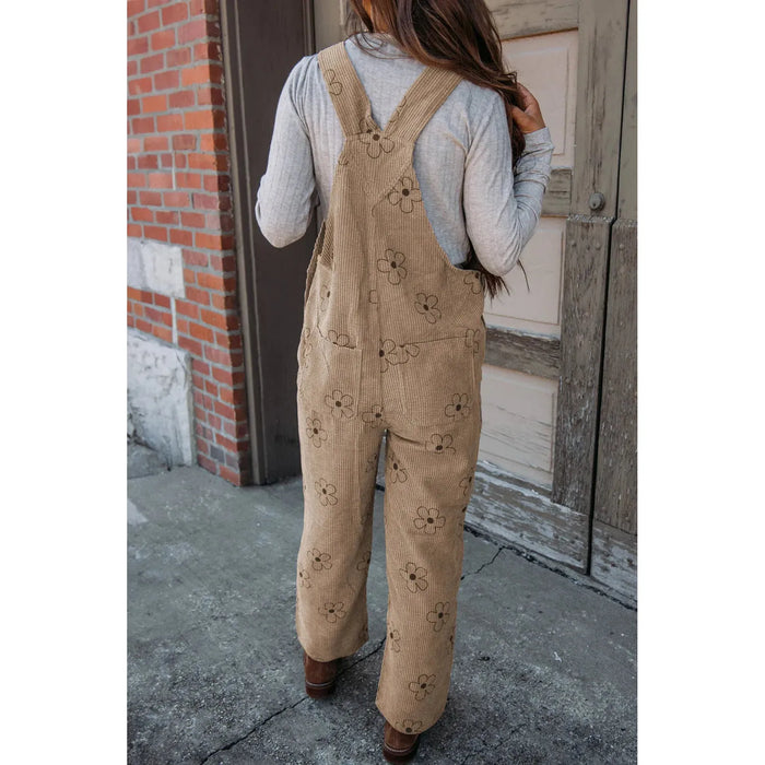 Flower Wide Strap Overalls with Pockets