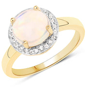 Bids.com 0.95 Carat Genuine Ethiopian Opal and White Topaz .925 Sterling Silver Ring Rings