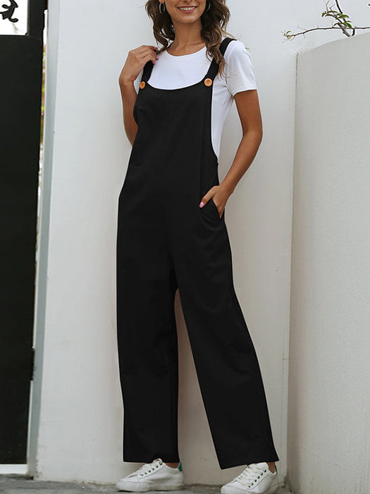 Loose Buttoned Solid Color Overalls by migunica